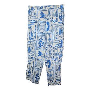 Calypso St. Barth M Blue White Mediterranean Print Coastal Pant Olive Lemon